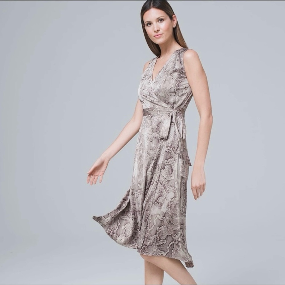 White House Black Market Sleeveless Silky Snake Print Hi Low Midi Wrap Dress 00